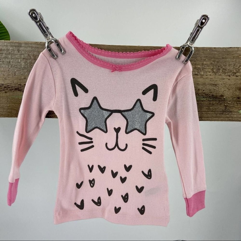 Koala Kids Cute Star Eyes Cat Graphic Tee NWT Pink